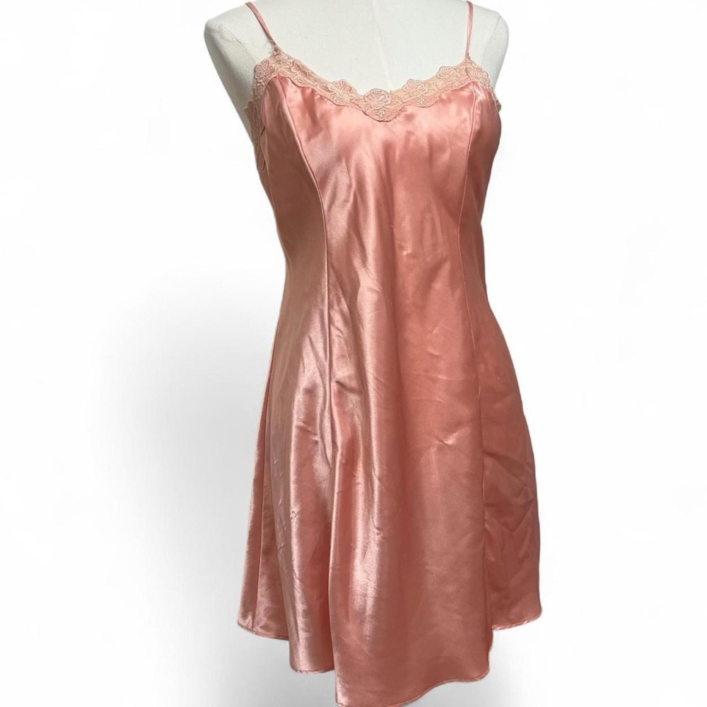 Peachy pink pastel orange satin lingerie slip dress spring floral cottage core
